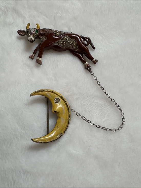 Coro Jewelry - 1940’s Coro Cow and Crescent Moon Linked Brooches